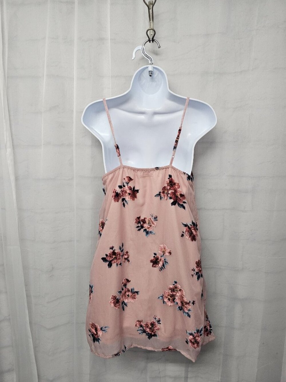 American Eagle Dress Tunic Tank Pink Floral Flocked Whimsigoth Festival XS - Picture 8 of 15
